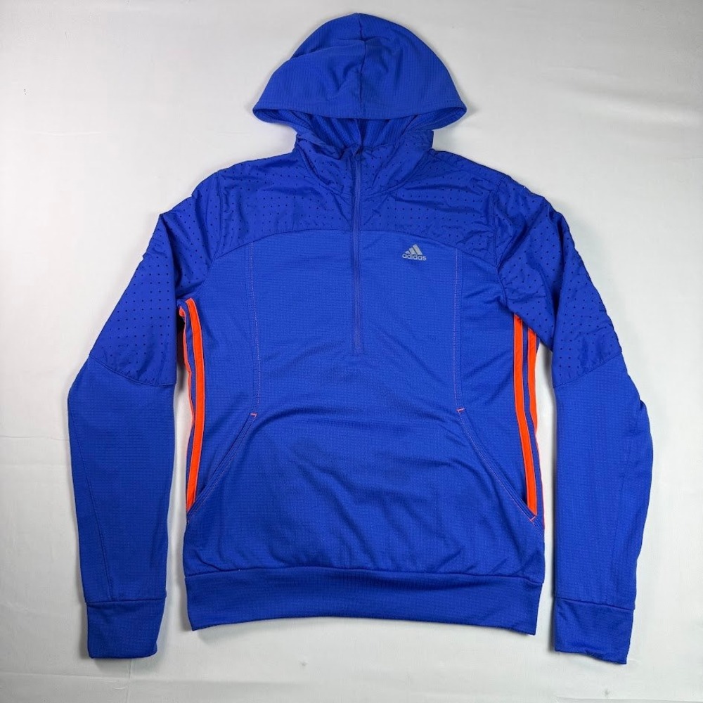 Adidas Running 3 Stripes Blue Orange Half Zip Hoodie Thumbholes Womens Medium